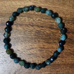 Handmade Natural Moss Agate Faceted Gemstone Beaded Bracelet